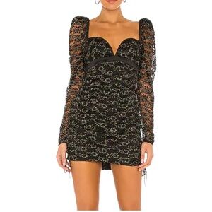 For Love and Lemons Joanna Black and Gold Lace Dress Size Medium